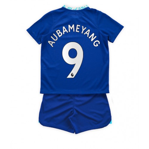 Fotbalové Dres Chelsea Aubameyang #9 Dětské Domácí 2022-23 Krátký Rukáv (+ trenýrky)